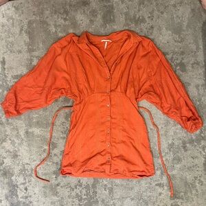 Free People Orange Button Down Mini Dress